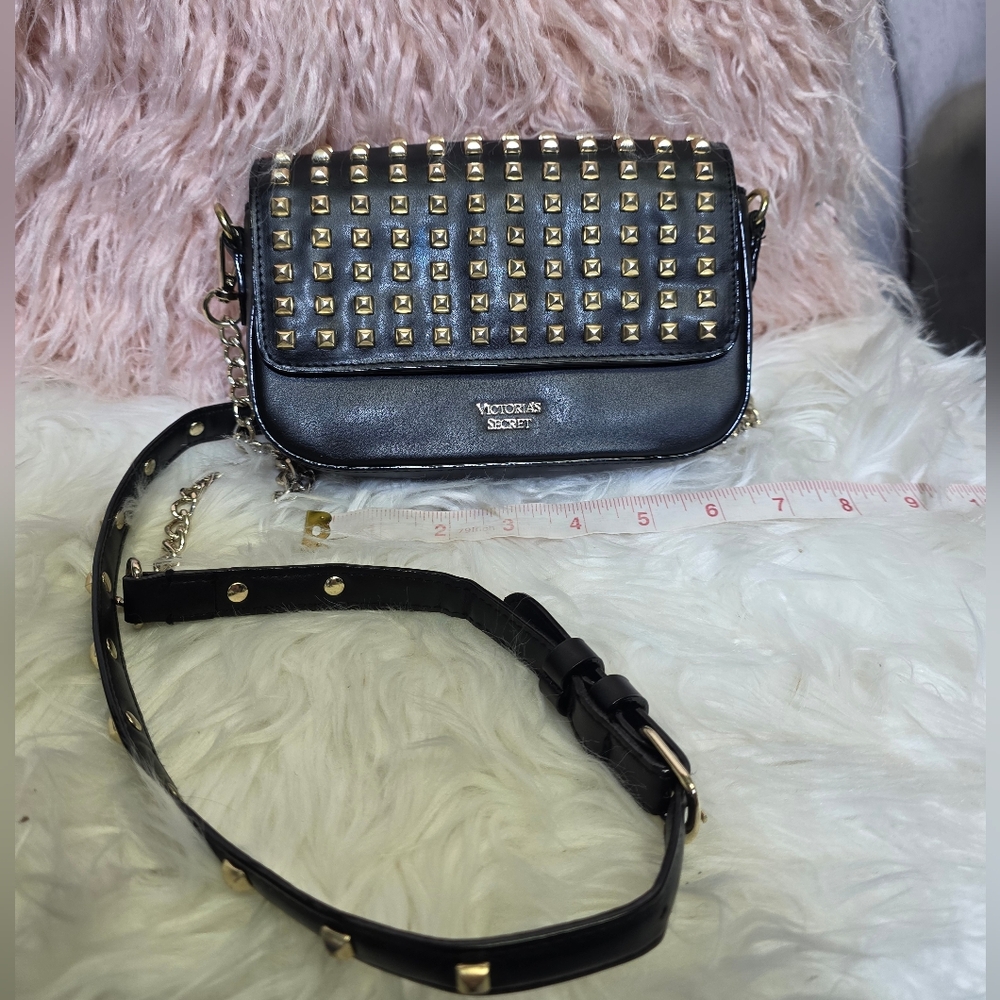 Victoria's Secret Black and Gold Studded Crossbody Bag